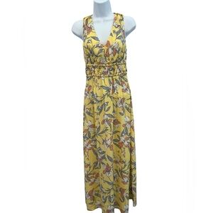 💛 EUC JAPNA Yellow Floral Maxi Dress | Racerback Halter | Women’s Small
